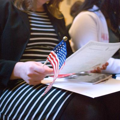American flag and paperwork