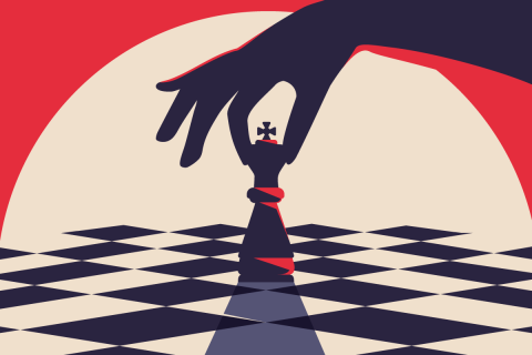 illustration of a hand placing a chess piece on a board