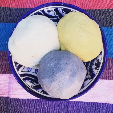 three different colors of fresh masa balls