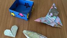 Four origami paper objects