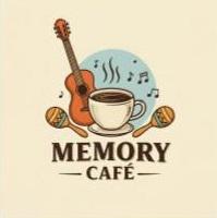 illustration of coffee cup with guitar and maracas and the words memory cafe