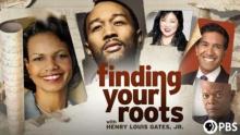 Photo montage of headshots with the text "finding your roots"