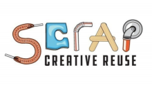 logo reading Scrap Creative Reuse made out of found items like shoestrings bendy straw 
