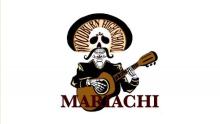 Logo of a Mariachi guitarist in day of the dead style with text reading Woodburn High School Mariachi