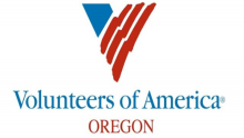 Logo for Volunteers of America Oregon in red and blue on a white background
