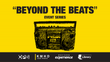 Image of an 80s era boombox with the title Beyond the Beats and sponsor logos