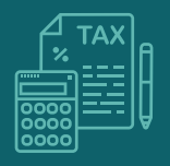 Calculator, tax form, pencil on blue background