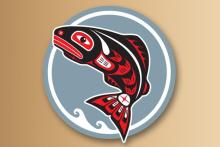 Illustration of a red and black fish in a native art style.