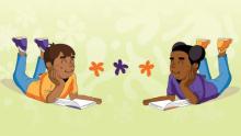 illustration of two children reading books 