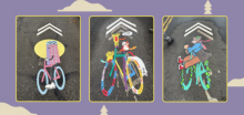 Bicycle themed art painted on asphalt