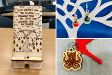 Photo collage of 3 different glowforge projects.