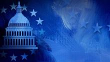 Blue background with Congress and stars in semi circles
