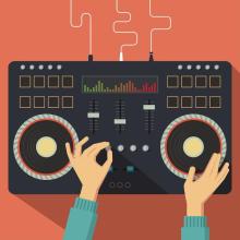 Photo of a black and blue dj setup