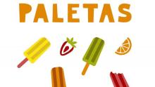 the word Paletas with images of popsicles and fruit