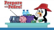 Graphic for American Red Cross program Prepare with Pedro! featuring a penguin with a red bucket hat.