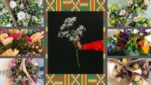 Collage of many different flower bouquets wrapped in paper