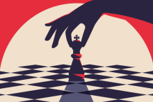 Graphic of a hand carefully placing a chess piece on a board