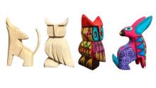 photos of before and after painted alebrijes