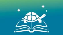 Graphic of a turtle on top of an open book, made for Multnomah County Native Storytime