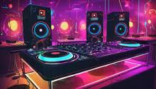 Photo of a black and blue dj setup