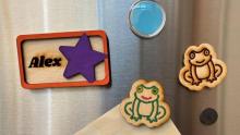 A photo of three magnets created with a glowforge