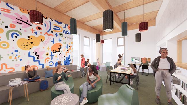 A rendering showing the teen room at the new Holgate Library