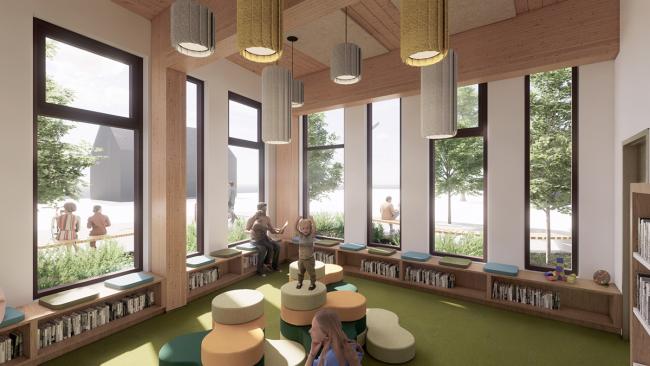 A rendering showing the children’s area at the new Holgate Library