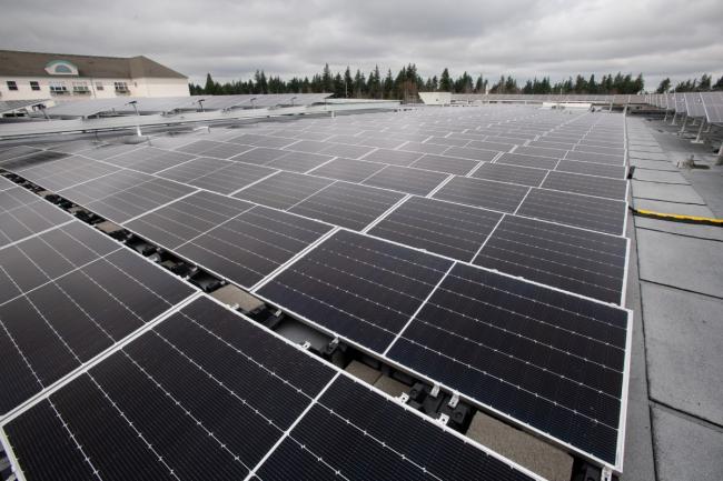 Photovoltaic panels line the roof of the new Operations Center