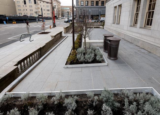 Outside of Central Library, the new ADA accessible walkway to the entrance