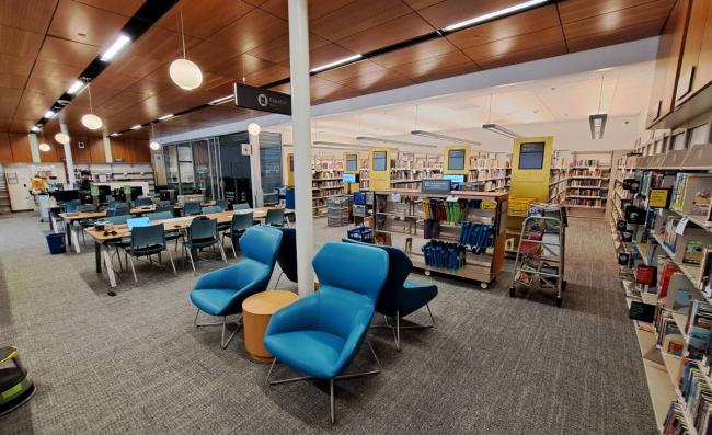 Troutdale's refreshed reading area with soft seating